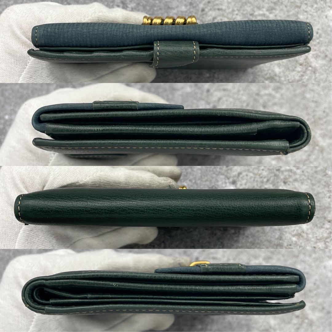 極美品】LOEWE ロエベ 折り財布 レザー 緑 グリーン エンボスロゴ