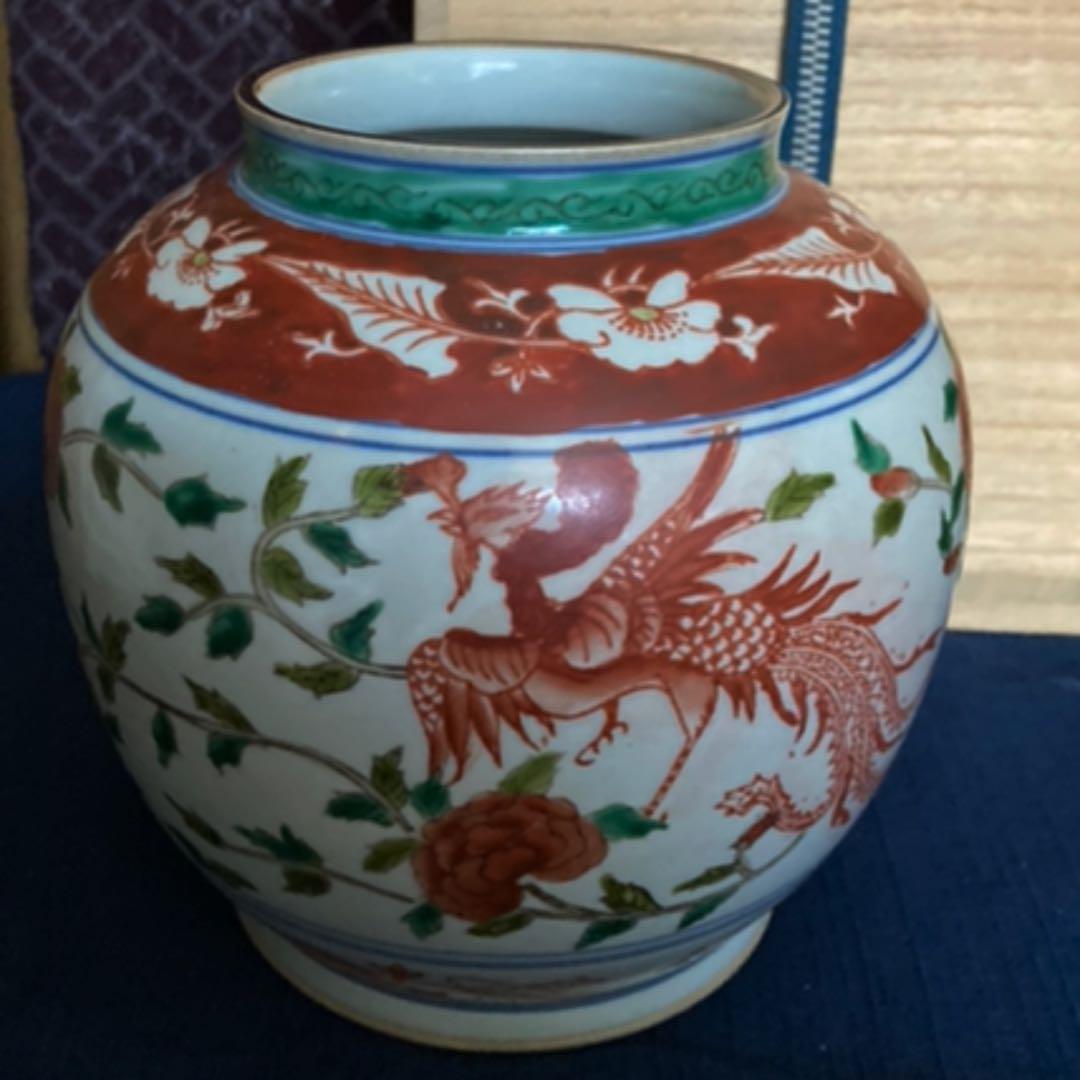 五彩花鳳凰文瓶　　天啓赤絵壷