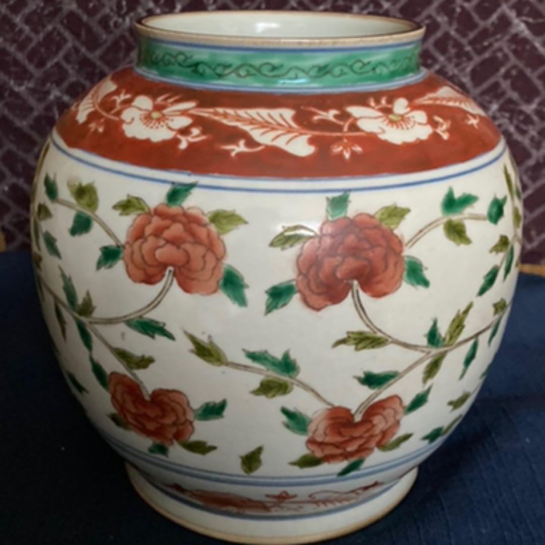 五彩花鳳凰文瓶　　天啓赤絵壷