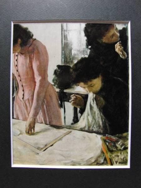 小磯良平「洋裁する女達」希少画集画、新品高級額、額装付、状態良好