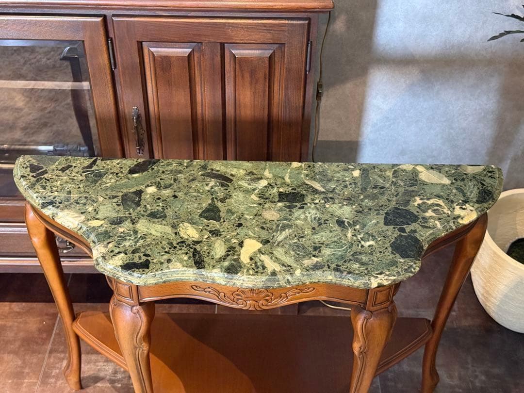 大理石 コンソール ワイドテーブル 猫脚 クラシック 木彫 ヨーロピアン