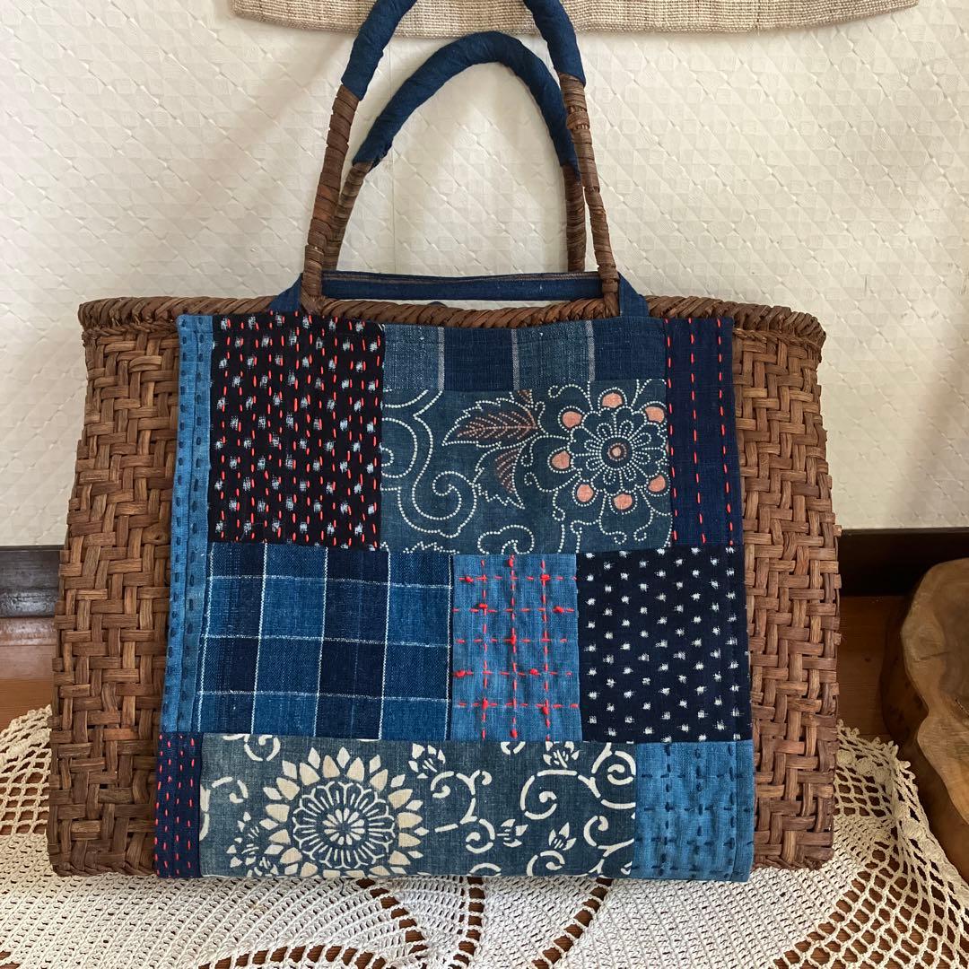 古布リメイク～リメイク人形雪ん子藍染刺子山葡萄古布リメイク～古布