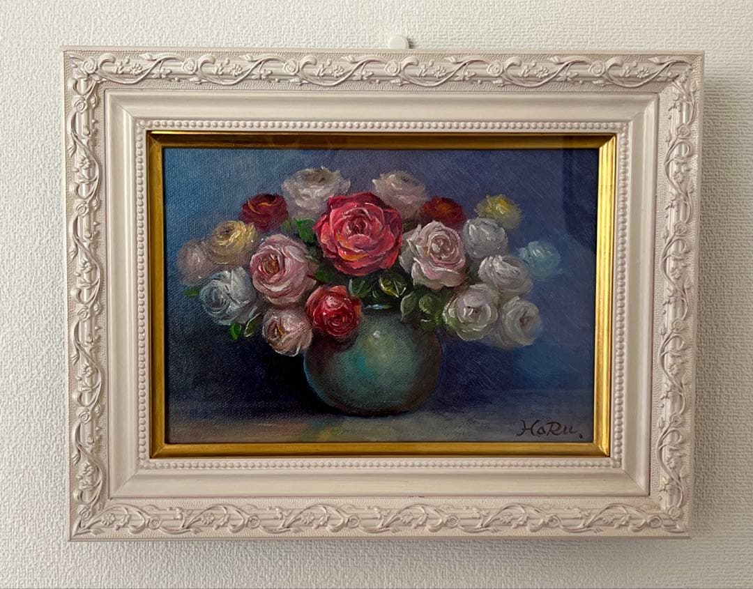 人気❣️バラの油絵　サイン有り　薔薇　SM モダン　額縁付　額無しOK❗️