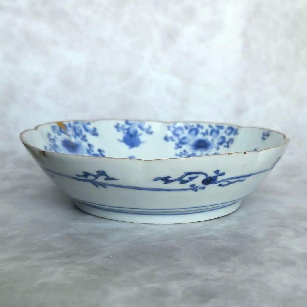 古伊万里 染付 花唐草 深皿 江戸時代 金直し 金継ぎ 骨董 アンティーク
