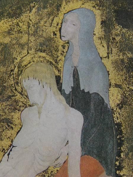 藤田嗣治、ピエタ、レゾネより、超希少、版上サイン、新品額装付