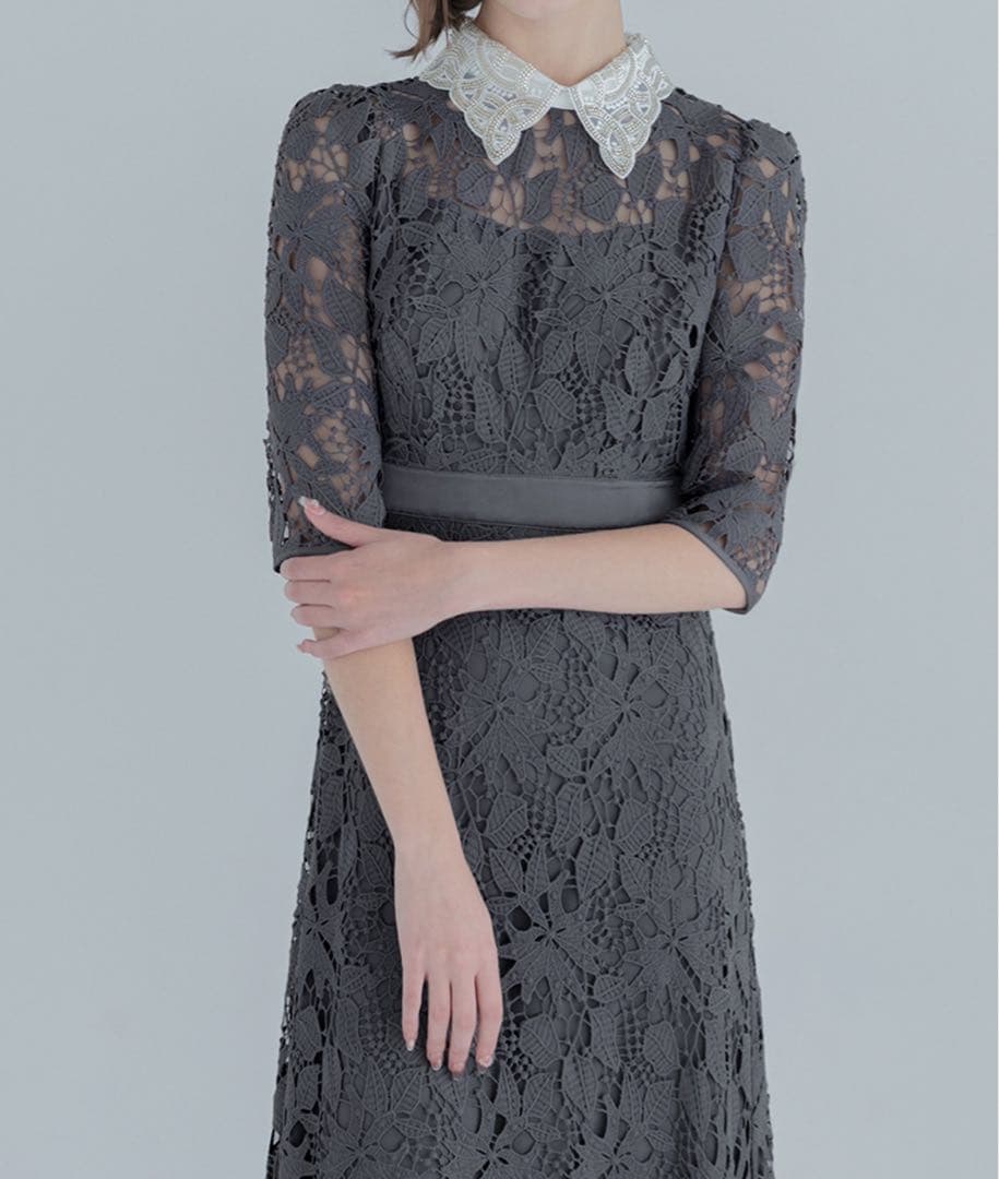 【LEJA】花柄Aラインドレスワンピース美脚効果結婚式 パーティードレス