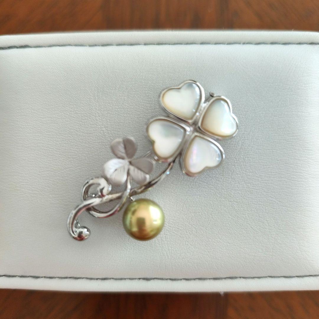 パールピスタチオパール天然シェルブローチシルバー製