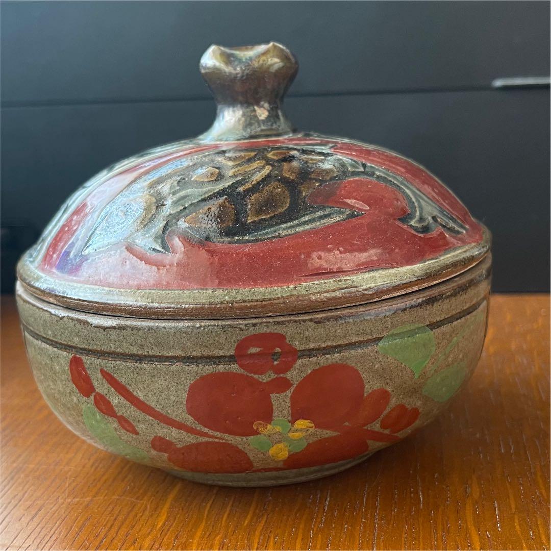 壺屋焼 小橋川清正 赤絵魚紋壺 伝統工芸 花瓶 沖縄 やちむん 陶芸 壺