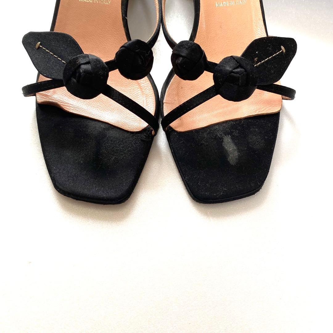 PRADA プラダ　サンダル　23.5 ミュール　黒　バラ　お花モチーフ　37