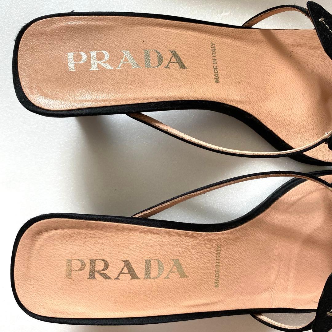 PRADA プラダ　サンダル　23.5 ミュール　黒　バラ　お花モチーフ　37