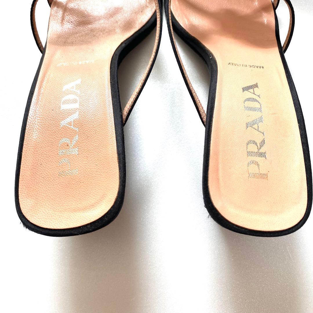 PRADA プラダ　サンダル　23.5 ミュール　黒　バラ　お花モチーフ　37