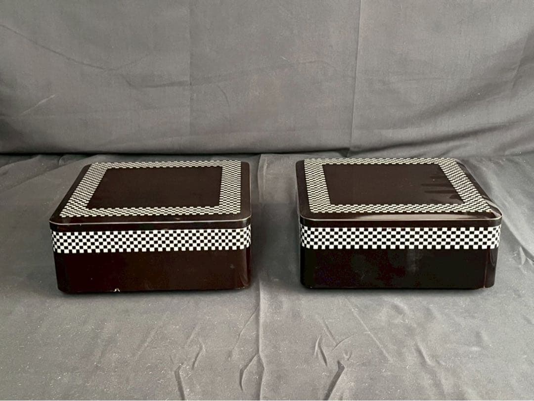 時代漆器 市松蒔絵 黒塗 内梨地 五段重箱 二枚蓋 合蓋三枚付 共箱 / 輪島塗