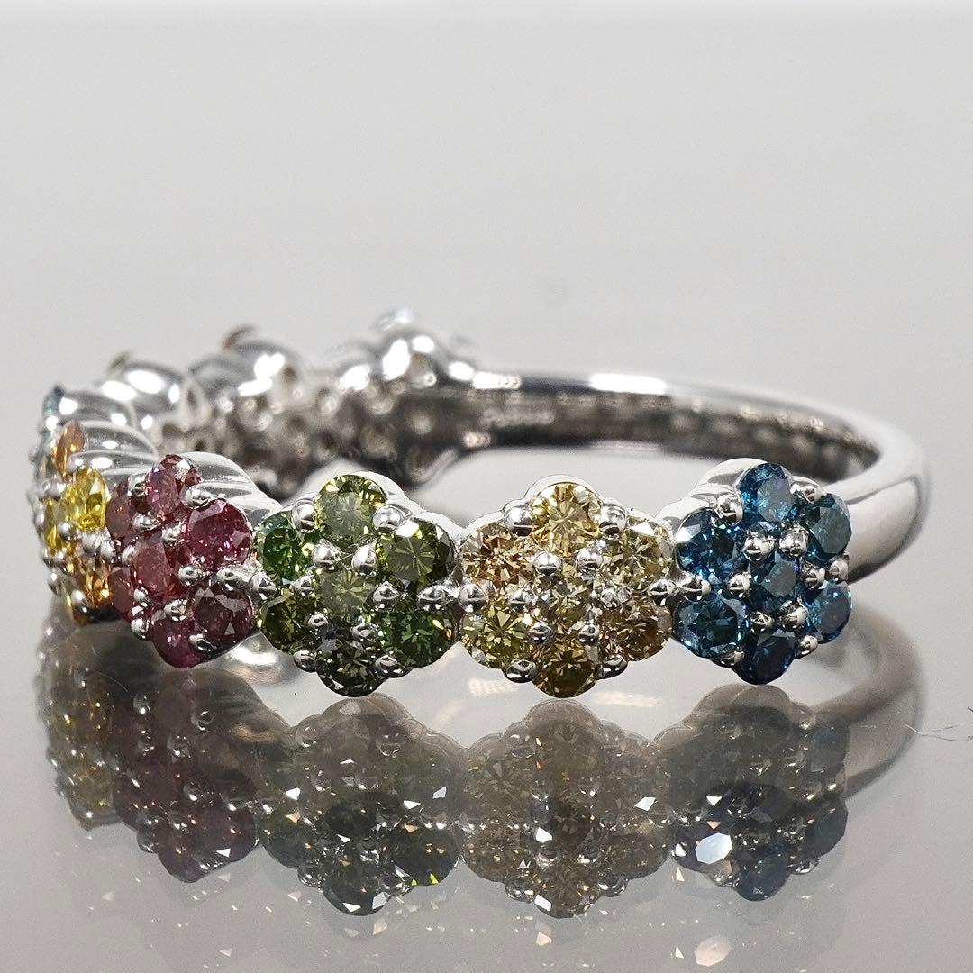 ダイヤ リング マルチカラー ダイヤモンド プラチナ パヴェ 指輪 1ct