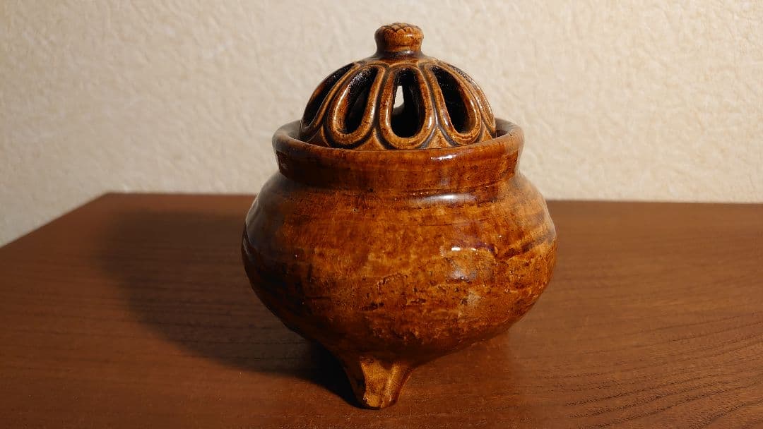 大樋焼　九代　大樋長左衛門　飴釉　香炉　共箱　アンティーク大樋焼　時代香炉　１客
