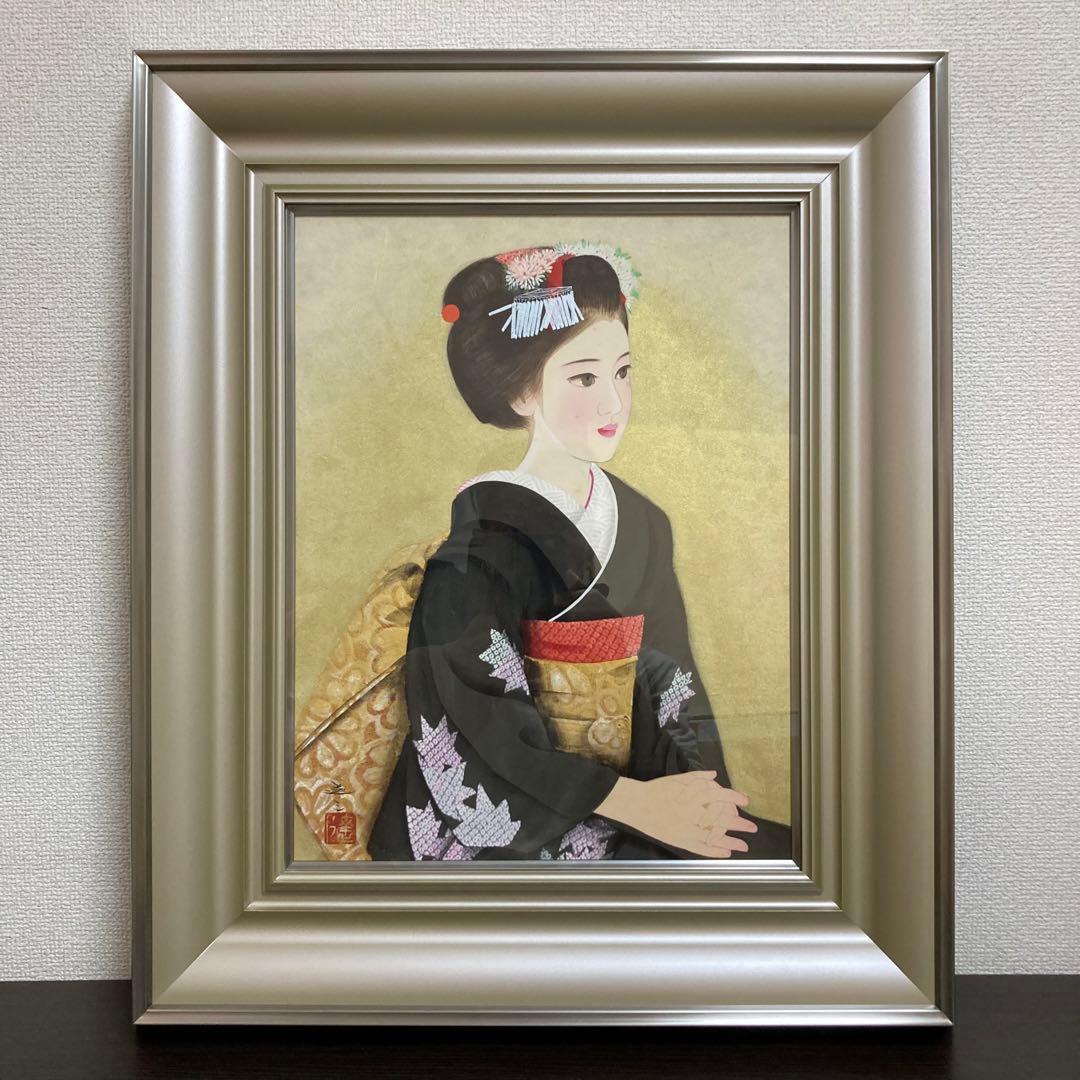 真作保証】清水達三「舞妓」6号 直筆サイン 共シール 美人 額装 絵画未
