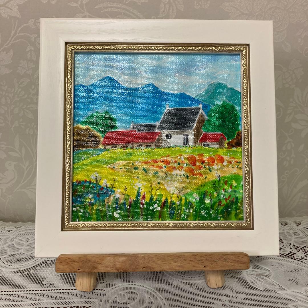 絵画 アクリル画 原画 風景画 『山間の村』 真作】絵画 小島一谿 日本