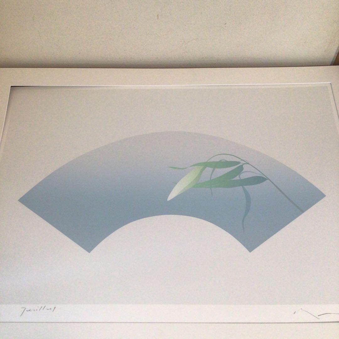 No1878額装　井上公三　シルクスクリーン「白い百合」紙箱付　美術品　送料無料