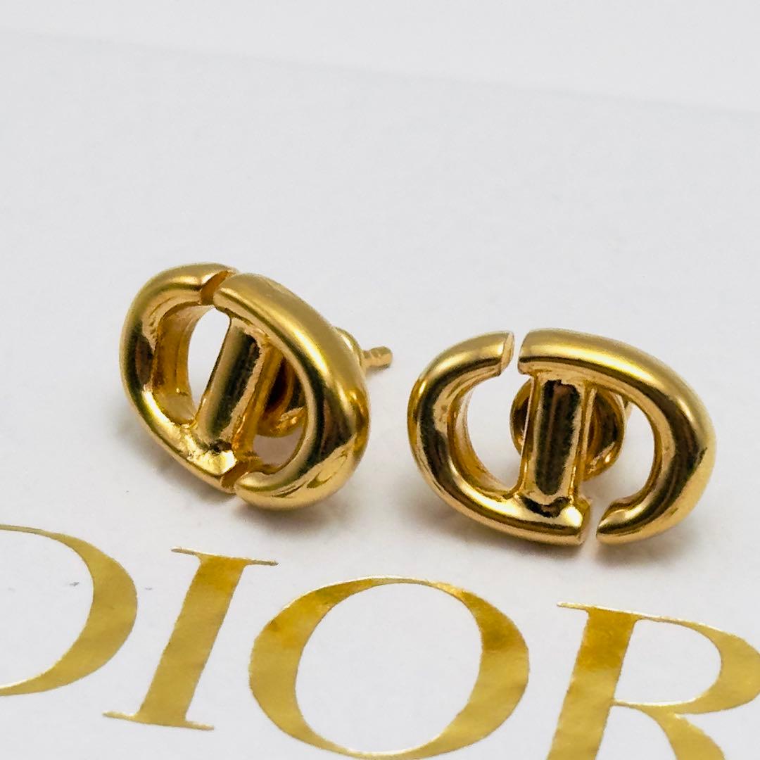 DIOR CD Navy スタッドピアス ネイビー ロゴ ゴールド ピアス - メルカリ