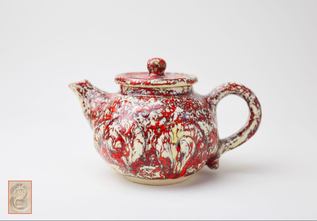 箕面焼松田箕山浮彫唐草後手急須茶道具玉露