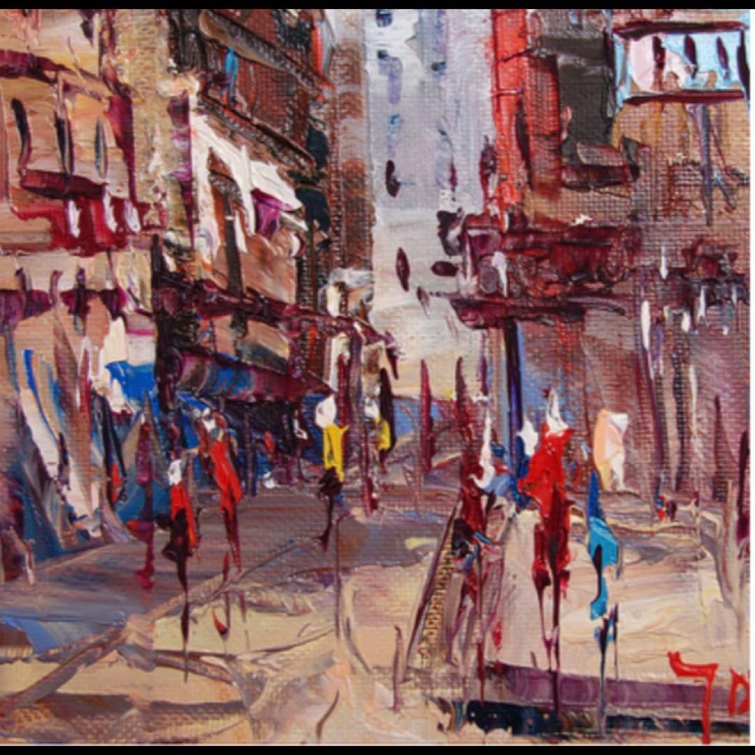 真作　田中浩二　パリー街角　油彩　真筆