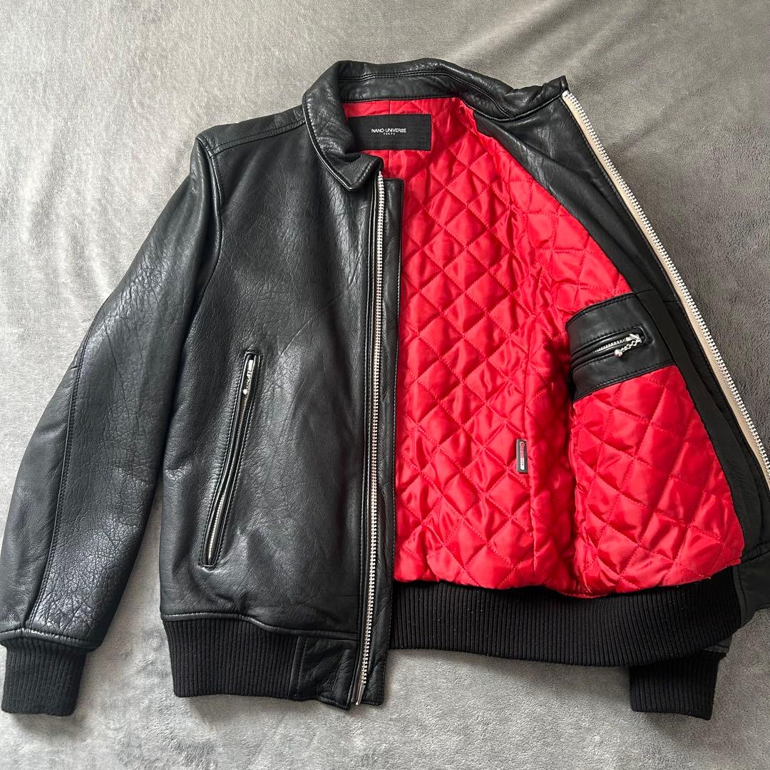ナノユニバース ジャケット ラムレザー シングルライダース S サーモ