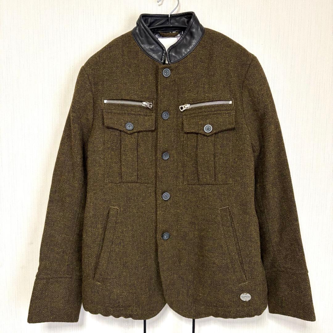 【美品】DIESEL ディーゼル 裏地アート総柄 ウールジャケット 襟レザー　M