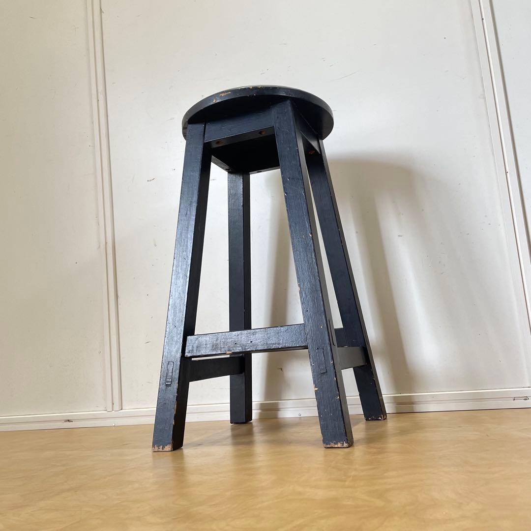 木製スツール 丸椅子 ハイスツール ビンテージ インダストリアル 黒 ブラック