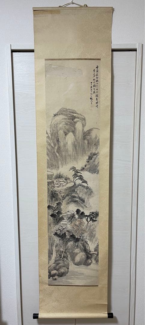 あきら様専用◇◇日本の水墨画 山と家の風景 掛け軸
