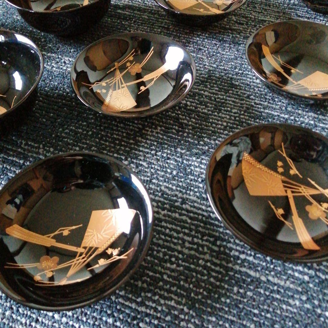 輪島塗　盛上金蒔絵扇形紋蓋付椀　10客　12.9cm　昭和初期