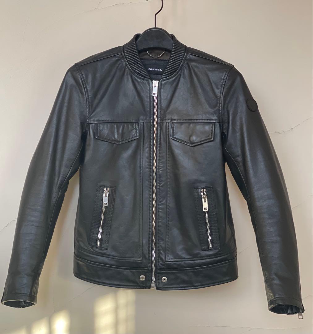 DIESEL ブラック ラムレザージャケット シングルライダース