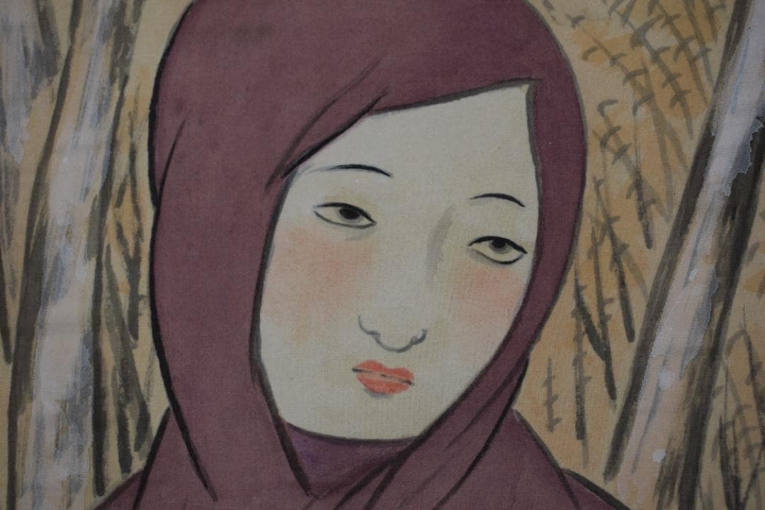 竹久夢二/美人画/北方の冬/木版画額/掛軸☆宝船☆Y-716　JM 竹久夢二/美人画/北方の冬/木版画額/掛軸☆宝船☆Y-