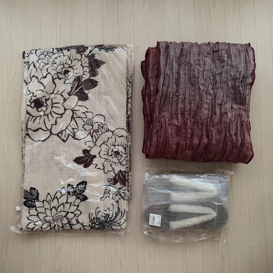 花柄浴衣・帯・下駄セット