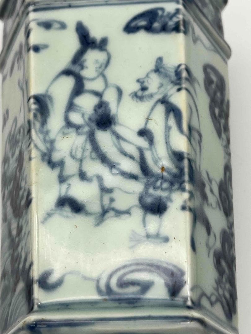 明時代 染付 青花仙人文塔型筆筒 白磁 文房具 名品珍品 香炉 (C-