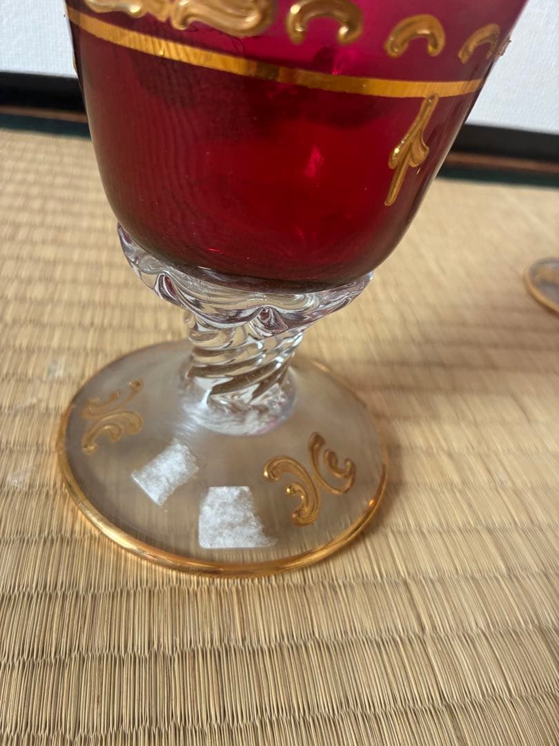 ベネチアングラス ピンク花柄 セット 美術品・アンティーク・コレクション