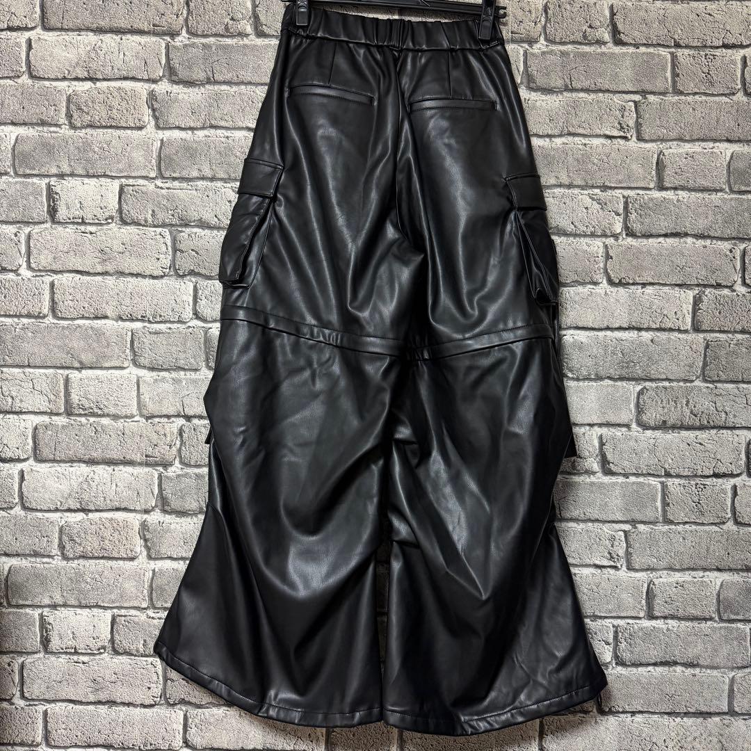 【美品】HARE　2WAYメタルカーゴパンツ　ブラック　レザー