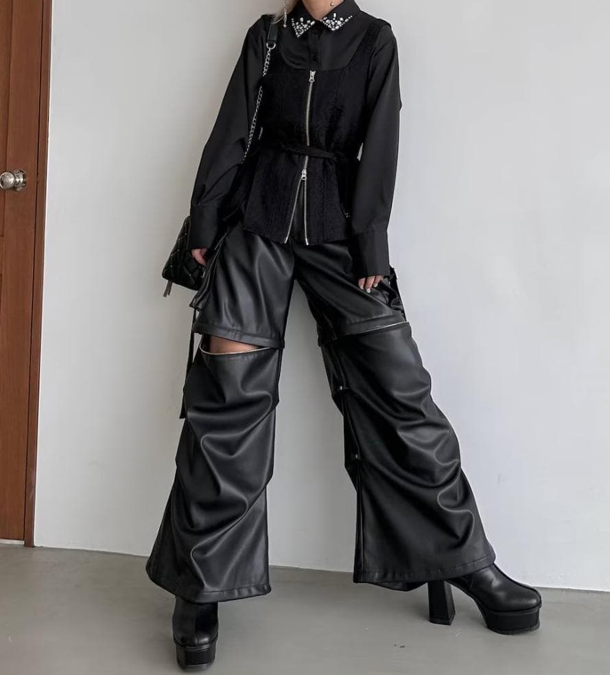 【美品】HARE　2WAYメタルカーゴパンツ　ブラック　レザー