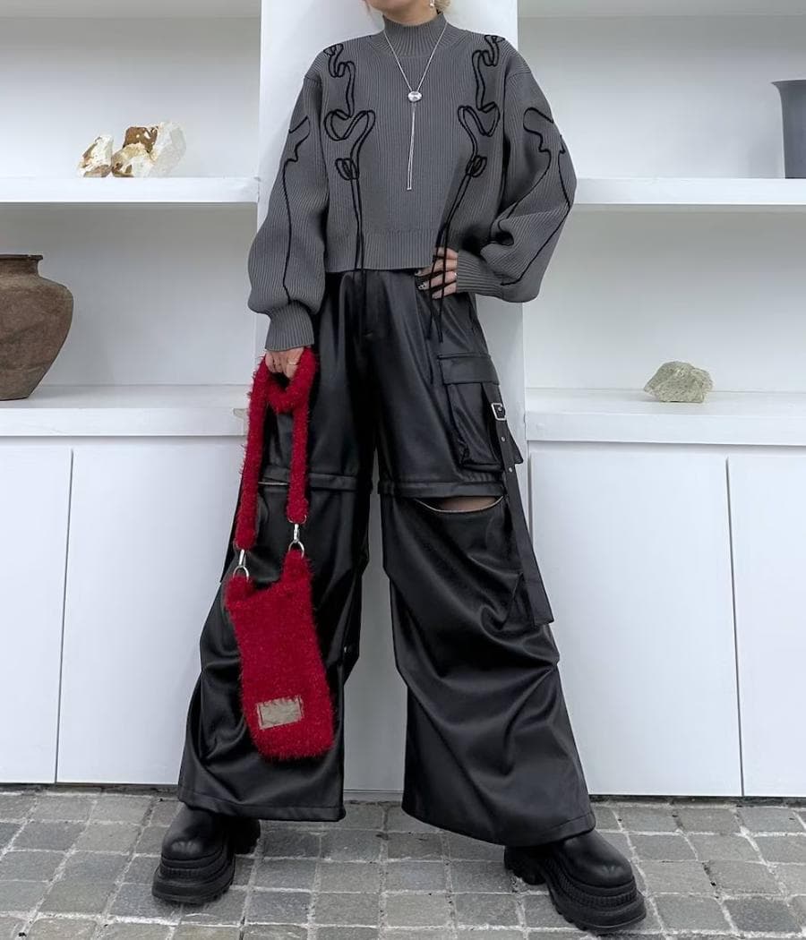 【美品】HARE　2WAYメタルカーゴパンツ　ブラック　レザー