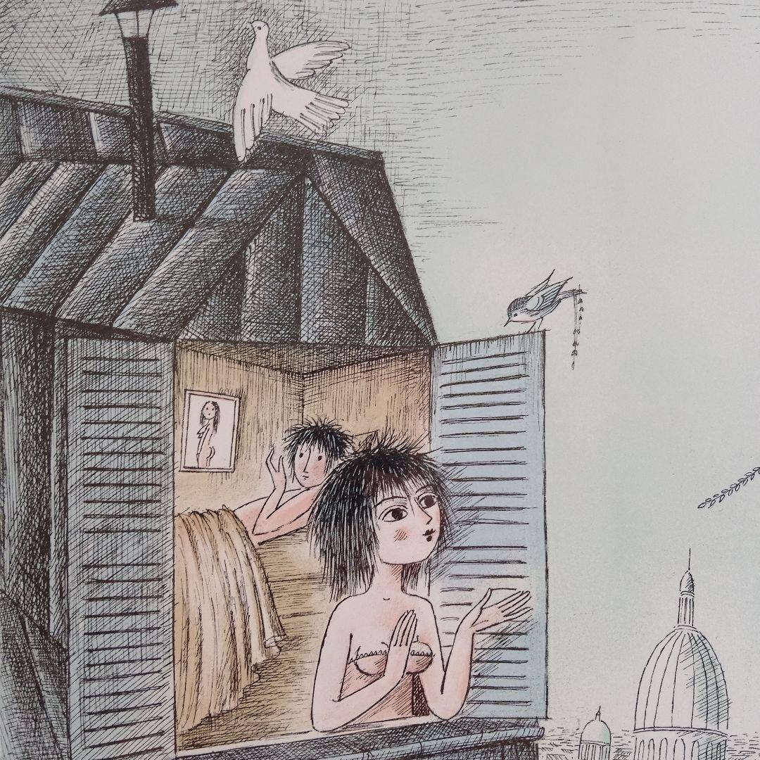 \"新品\"レイモンペイネ R. Peynetリトグラフ『窓辺のおしゃべり』サイン入