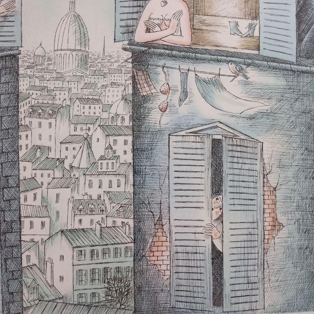 \"新品\"レイモンペイネ R. Peynetリトグラフ『窓辺のおしゃべり』サイン入