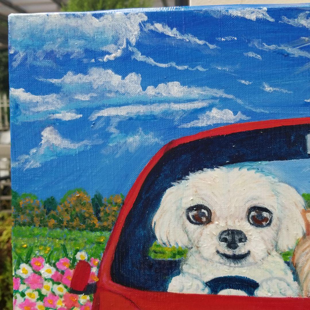 油絵 ぷーちゃんセレナーデ様専用 ピクニックに行くキュートなわん