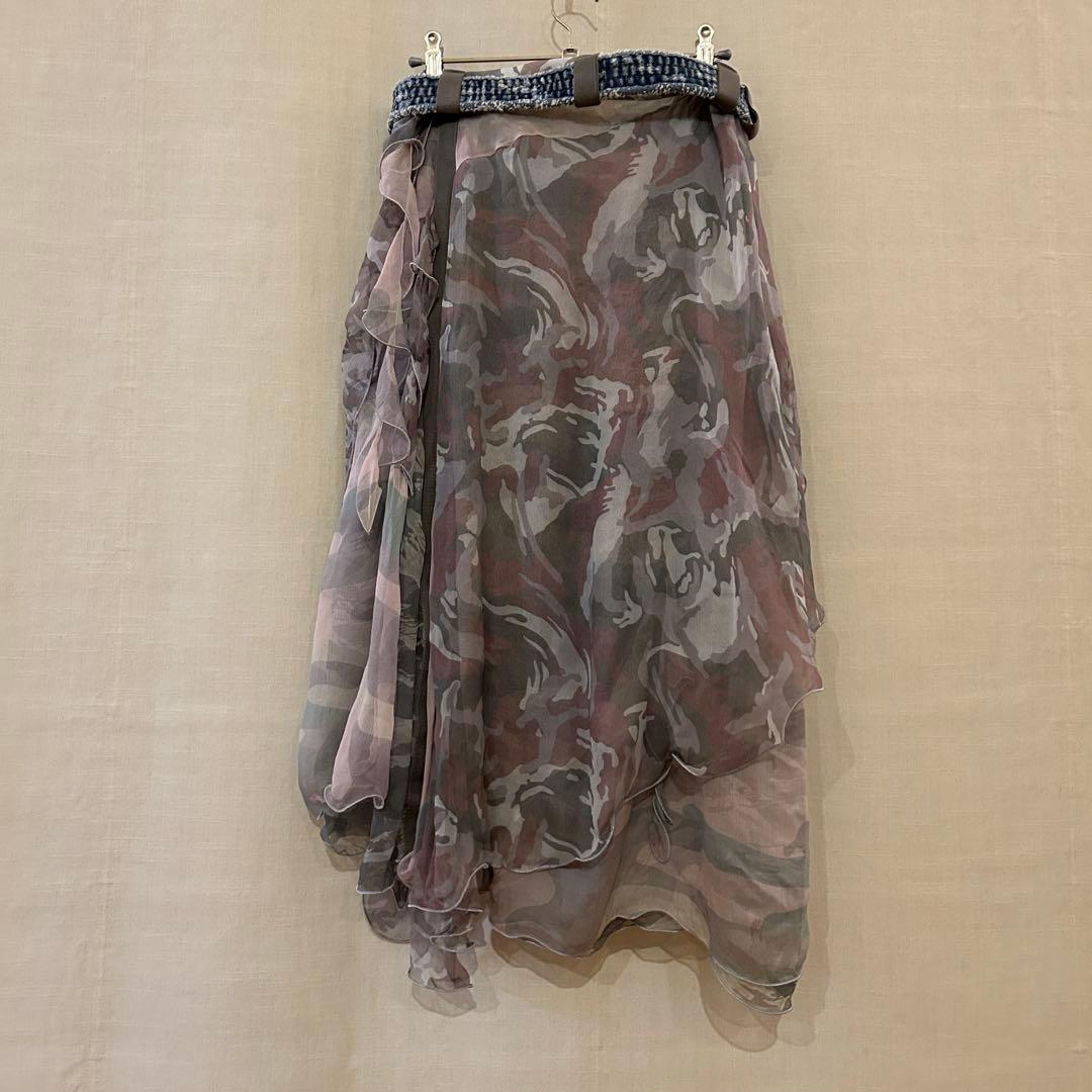 SIESEL カモフラージュ柄 フレアスカート デニムベルト付き