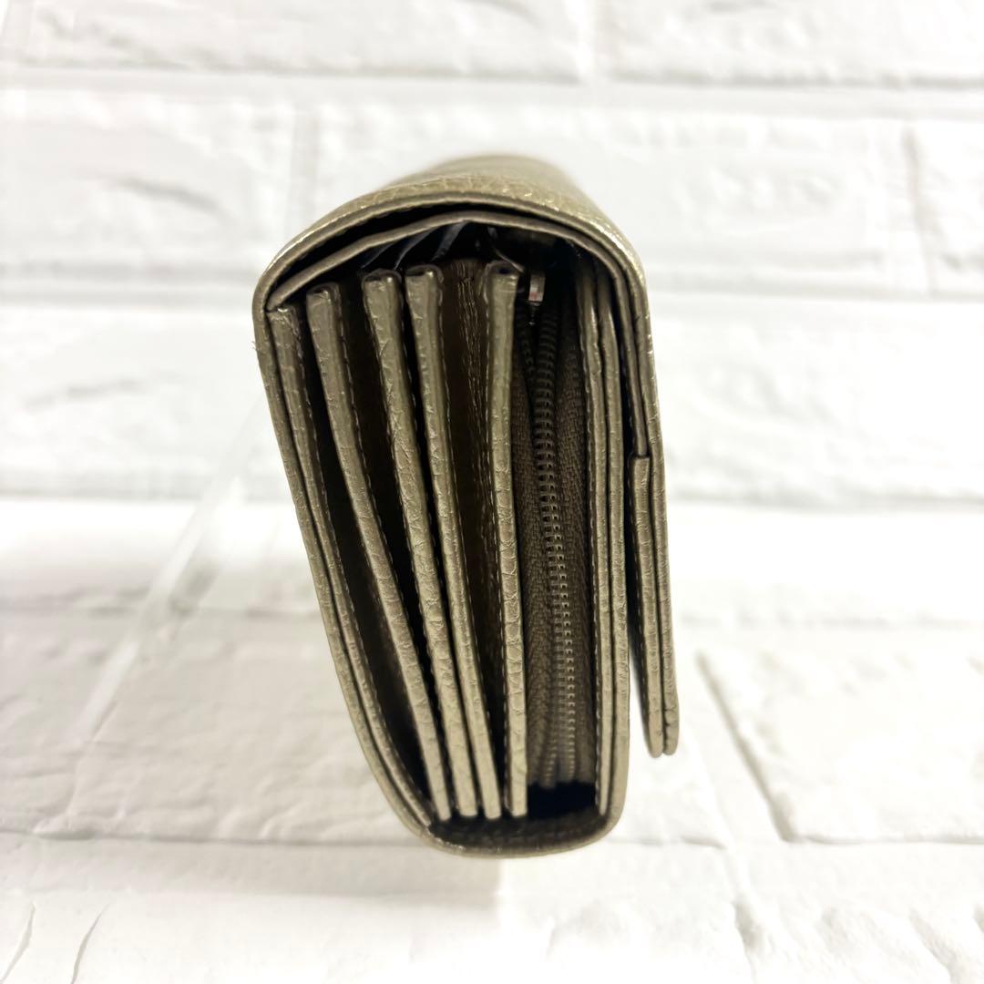 【未使用級】デンハマノ　レザー リトロ　王冠 二つ折り財布 ゴールド