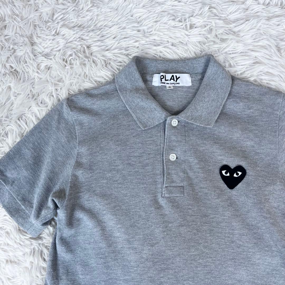 【美品】プレイコムデギャルソン ポロシャツ ハートワッペン刺繍 グレー