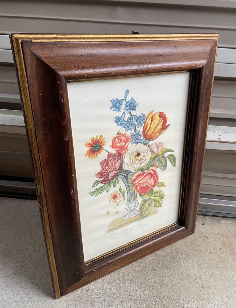 ビンテージ/イタリア製/ウッドフレーム/ボタニカル/額装/金縁/大型/店舗什器