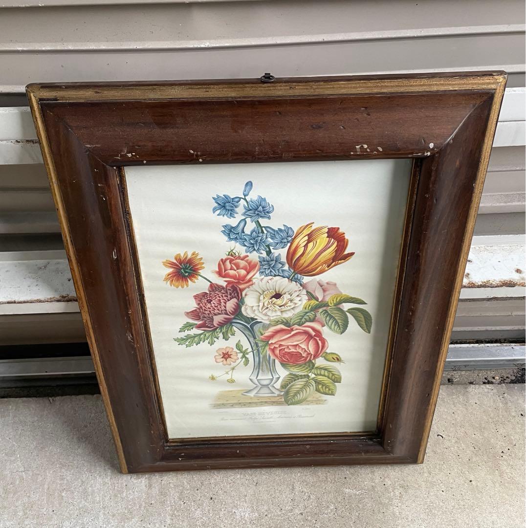 ビンテージ/イタリア製/ウッドフレーム/ボタニカル/額装/金縁/大型/店舗什器