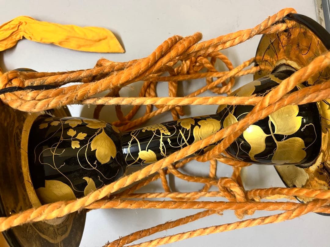 蒔絵締太鼓 漆塗り 和楽器 装飾用 インテリア 和風 小鼓 置物 漆塗り 金