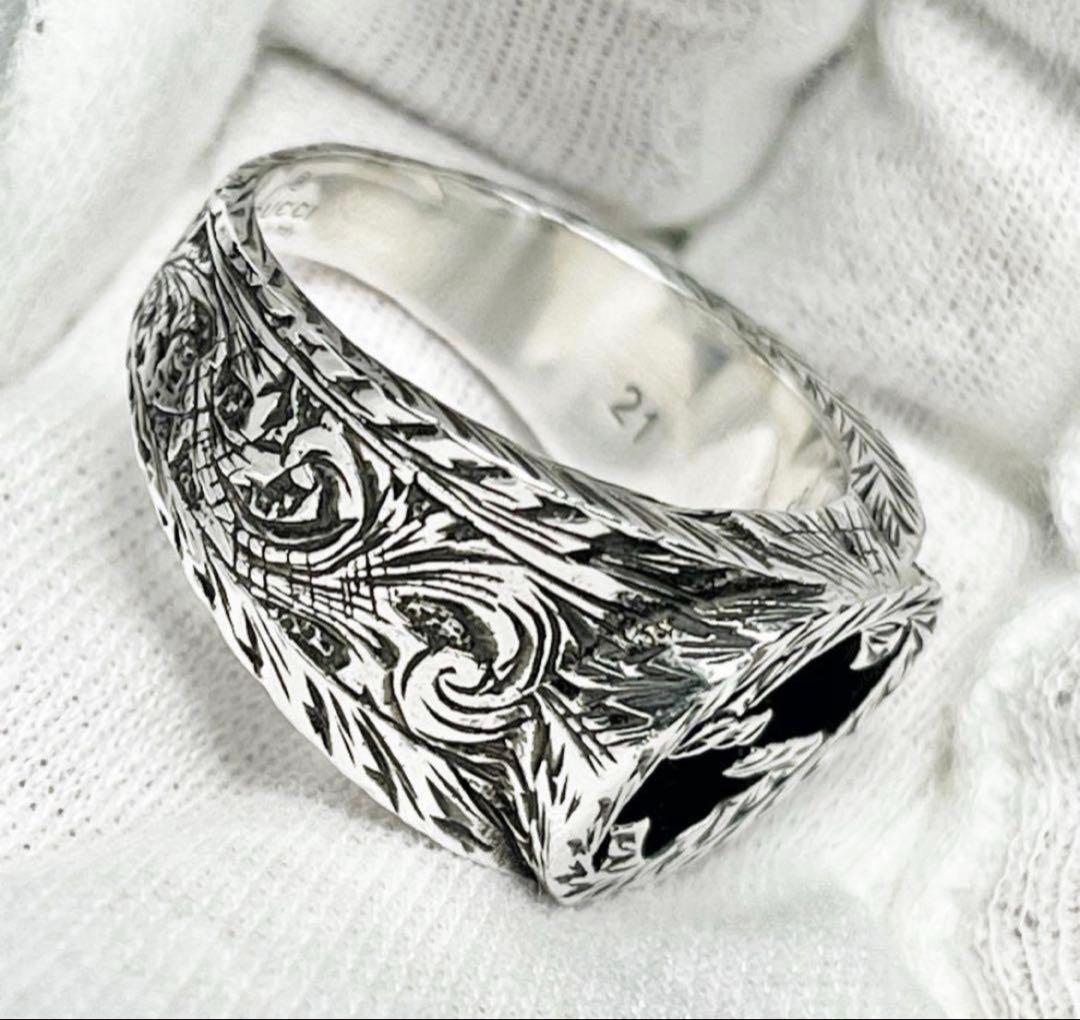 極美品‼️GUCCI 指輪　燻‼️インターロッキングワイドリング　20号