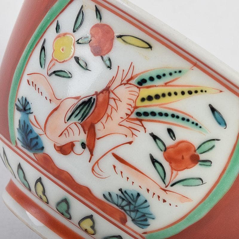 九谷焼　清々軒　矢口永寿造　金襴手写　花鳥文　煎茶碗　九客　共箱　M　R9404