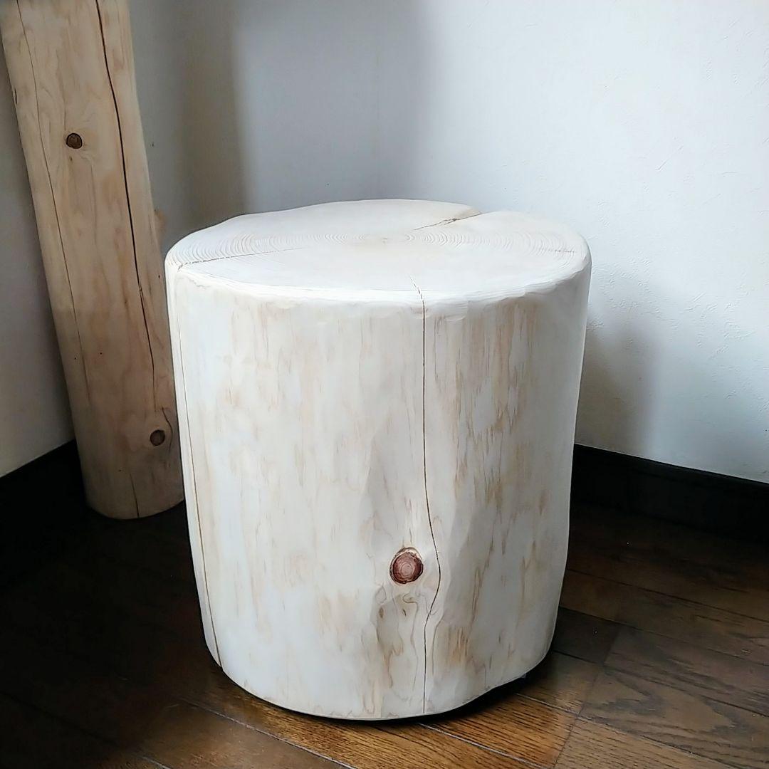 丸太スツール　丸太サイドテーブル　極太ヒノキ