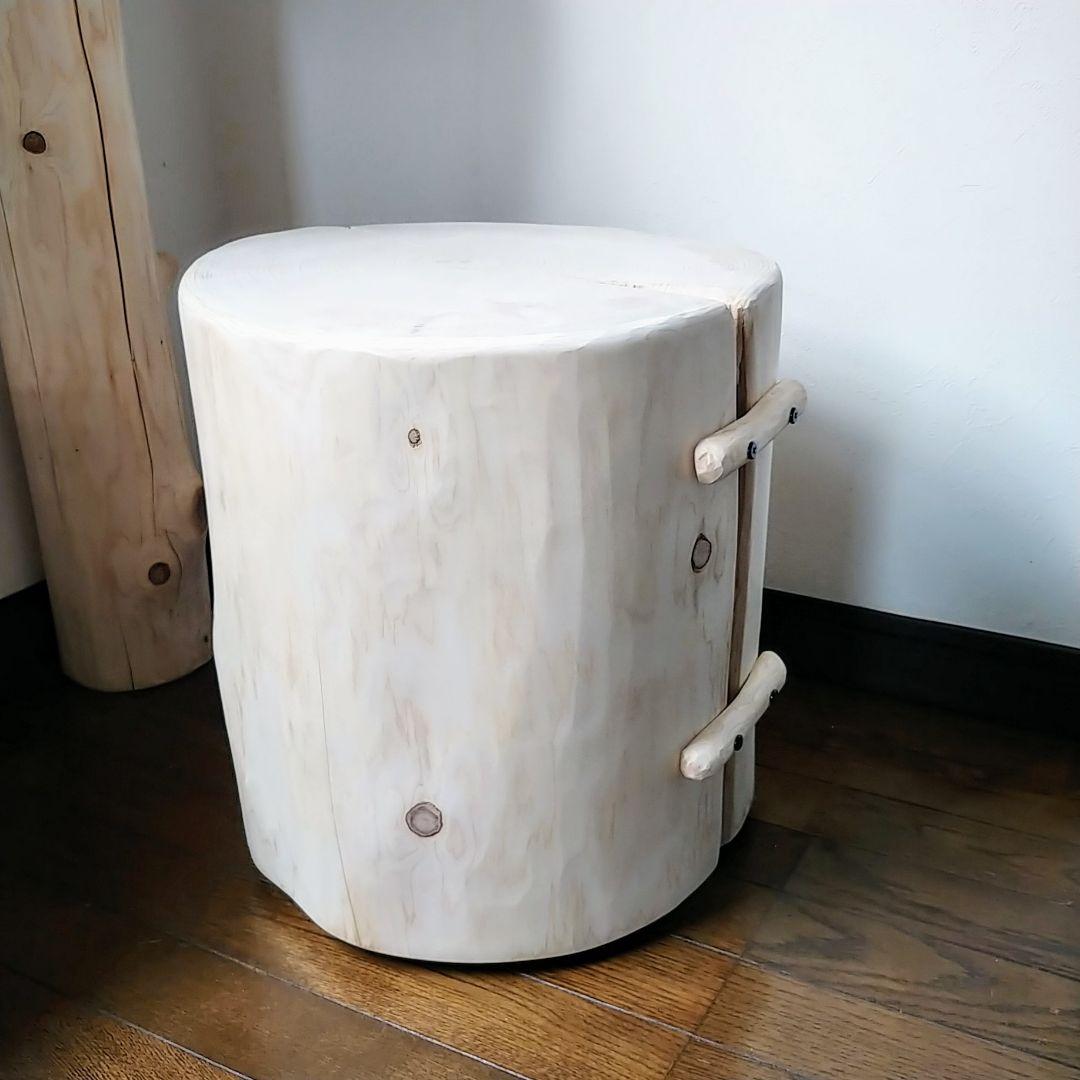 丸太スツール　丸太サイドテーブル　極太ヒノキ